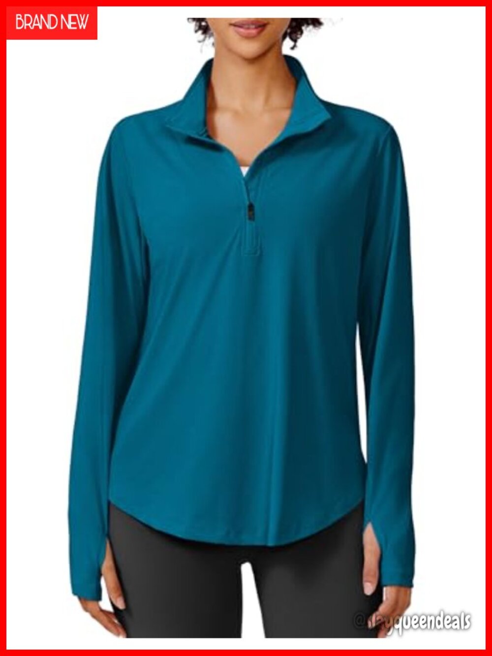 Women's Long Sleeve Half Zip Workout Top UPF 50+ Sun Shirt Thumbhole